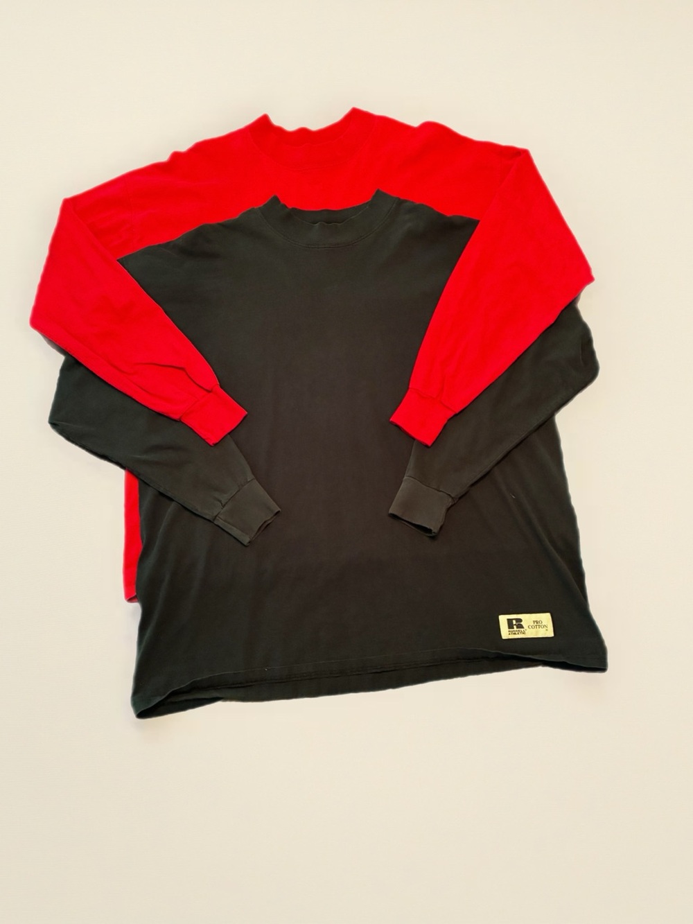 Russell Athletic Red Mock Neck Tee with Branded Patch, lot of 2